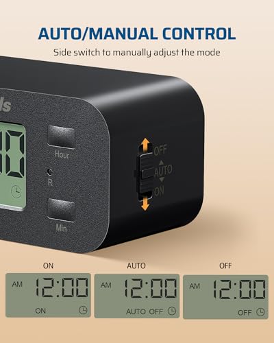 DEWENWILS 2 Pack 24 Hour Programmable Digital Timer Outlet, 1 Outlet, Black | 3 Prong, 125V/15A/1000W, 1/2 HP, Light Timer for Indoor Lamp, Fan, Aquarium, Christmas Decorations, Reptile Tanks - style: Black-2PK