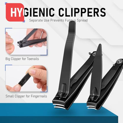 firiKer Nail Clippers Set, Heavy Duty Black Matte Stainless Steel Nail Clipper with Nail File,Fingernail and Toenail Clipper Cutters, Nail Clipper Tools Gift for Men & Women - color: Black
