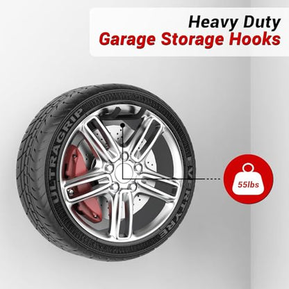 Ultrawall Garage Storage Hooks, Heavy Duty Steel Tool Organizer, 12.4 Inch Wall Mount Hangers Racks for Car Tires, Ladders, Chairs, Ropes and Garden Tools, 4 Pack - size: 4 PCS