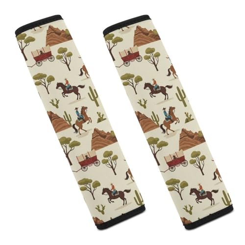 1 Pair Soft Padded Seat Belt Cover for Child, Most Cars, Vintage Western Cowboy Horse Beige Shoulder Harness Cover, Neck and Shoulder Support - color: Pattern 317