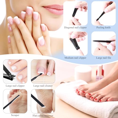 Manicure Pedicure Kit Nail Clippers Set Fingernails & Toenails Vibrissac Scissor 5 Pieces Best Care Tools for Man & Women with Travel Case (Gray/Black_A) (Dark 15 Pieces) - color: Dark 15 Pieces