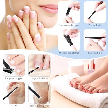 Manicure Pedicure Kit Nail Clippers Set Fingernails & Toenails Vibrissac Scissor 5 Pieces Best Care Tools for Man & Women with Travel Case (Gray/Black_A) (Dark 15 Pieces) - color: Dark 15 Pieces