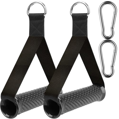 Ultra Heavy Duty Exercise Handles, Cable Handles Gym Equipment Attachment, Double D-Ring Grips, Encrypted Webbing, Design Non-Slip Comfort Grips - color: Black