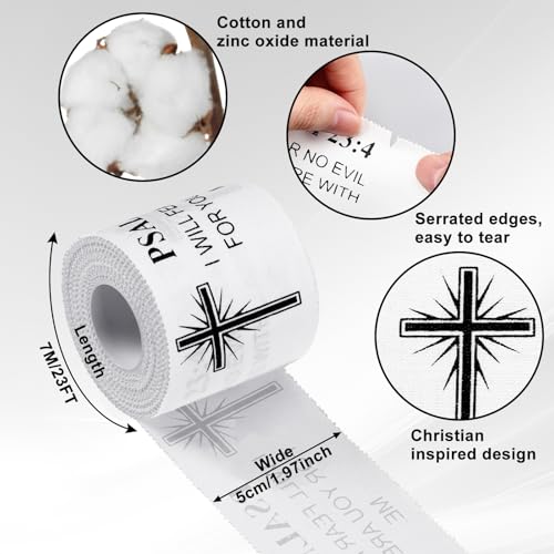 MiniInflat 2 Pcs Christian Cross Athletic Tape Sports Tape 2in x 23ft Religion Jesus Wrist Wrap for Soccer Football Baseball, Gift for Graduation Teacher Nurses Week Pentecost(White,Psalm 23:4) - color: White, style: Psalm