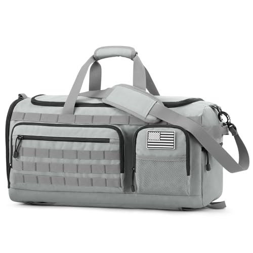 G4Free 3-in-1 Travel Duffle Bag for Men and Women, 50L Large Gym Sports Bags Tactical Military Duffle Backpack with Shoes Compartment and Wet Pocket (Grey) - color: Grey