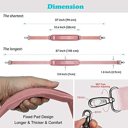 Bag Shoulder Strap, Padded Adjustable Shoulder Strap Replacement - color: Pink, size: 57"