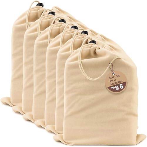 LFH Cotton Rich Shoe Storage Bags with Drawstring, Dustproof Breathable Reusable Organizer, Perfect For Travel, Dorm, Hotel, College, Gym, Easy to Carry, Machine Washable 8"x17" (Pack of 6) - Natural - color: Natural, size: 8"x17" (Pack of 6)