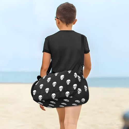 Kids Sports Duffel Bag for Boys & Girls - Cute Halloween Skull 100% Polyester Gym Bag with Separate Shoe Compartment, Adjustable Shoulder Strap, Compact Travel & Workout Gear Bag - color: Cute Halloween Skull