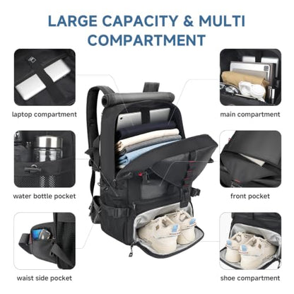 SWICKY Carry-on Travel Backpack for Men, Airline Approved Convertible Duffle Backpack with Shoe Compartment & USB Charging Port, Water Resistant 17.3 Inch Laptop Backpack for Travel Gym Camping - color: Black 01(50l)