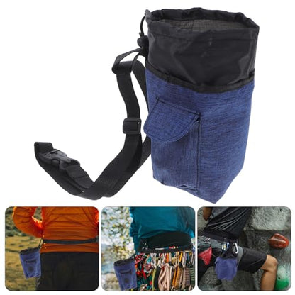 Rock Climbing Chalk Container Anti-Slip Bouldering Chalk Holder with Waist Belt Dry Hand Pouch Outdoor Mountaineering Climbing Gear Navy Blue