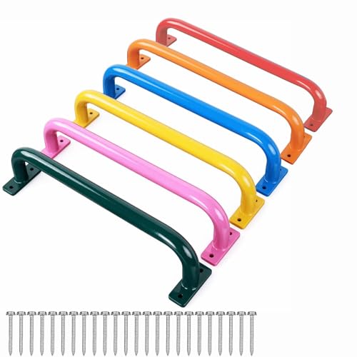 ESPETS 17 Inch 6 PCS Colorful Outdoor Metal Safety Playground Handles | Weather-resistence Monkey Bars Grips, Indoor Playroom & Outdoor Swing Set Attachment, Playset Accessories for Jungle Gym - color: Multicolored -6 Pcs