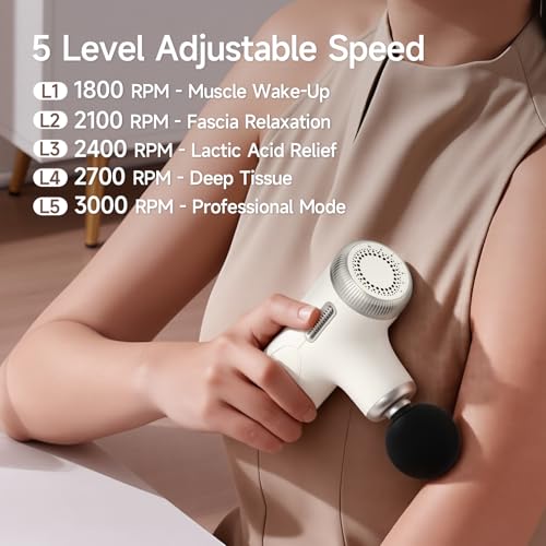 HEYCHY Super Mini Massage Gun with 4-10mm Amplitude, HSA, FSA Eligible | Travel Size,Quiet Operation, Muscle Recovery for Men Women Athletes - color: Pearl White