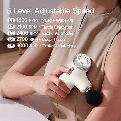 HEYCHY Super Mini Massage Gun with 4-10mm Amplitude, HSA, FSA Eligible | Travel Size,Quiet Operation, Muscle Recovery for Men Women Athletes - color: Pearl White