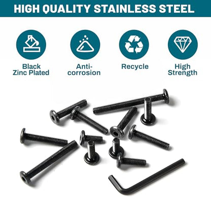 61Pcs 1/4-20 Flat Head Hex Socket Cap Screws Assortment Kit, 1/4-20 x 3/4” 1” 1-1/2” 1-1/4” 2-1/2” 2” Socket Cap Bolts,304 Stainless Steel, Full Thread, Black Oxide with Hex Spanner - size: 1/4-20