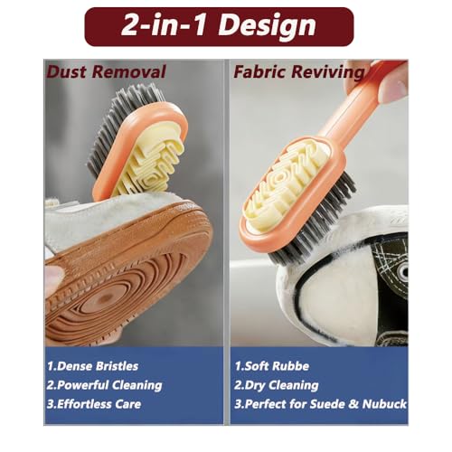 2-in-1 Suede Brush & Eraser for Shoes – Orange | Rubber Brush With Soft Plastic Bristles; Cleans Suede, Nubuck & Delicate Leather; Built-In Eraser Block - color: orange