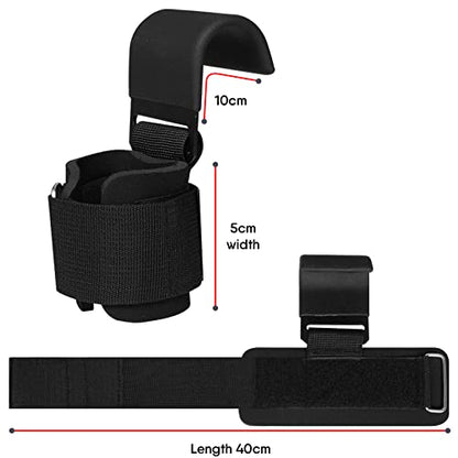 WFX Weight Lifting Hooks, Non-Slip Rubber Coated Grips, 7mm Neoprene Wrist Support Padding, Power Lifting Barbell Rows Dead Lifts Chin Pull Up Fitness Strength Training Straps Gym Workout Straps