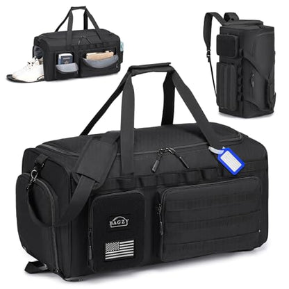 Tactical Gym Bag for Men 55L Sports Duffel Bags 3 in 1 Travel Duffel Bag with Shoe Compartment Waterproof Workout Backpack Carry On Bag for Overnight Weekender Travel Black - style: 55l-black