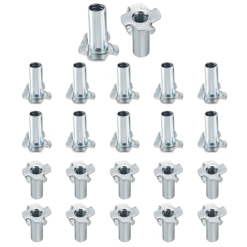 HARFINGTON 1/4x11mm T-Nuts 4 Pronged Tee Nut 0.68" x 0.43" Half Thread Carbon Steel Inserts for Wood, Rock Climbing Holds, Cabinetry, Furniture 50pcs - size: 1/4" x 0.43" x 0.68" x 0.43"