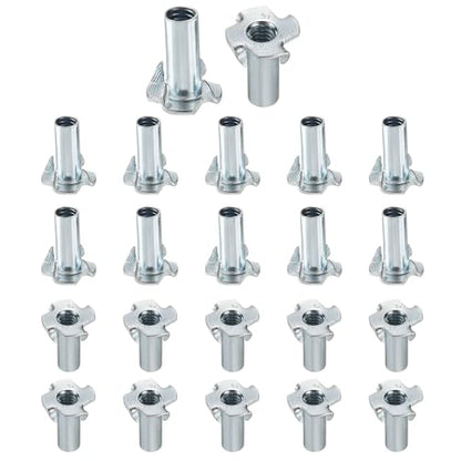 HARFINGTON 1/4x11mm T-Nuts 4 Pronged Tee Nut 0.68" x 0.43" Half Thread Carbon Steel Inserts for Wood, Rock Climbing Holds, Cabinetry, Furniture 50pcs - size: 1/4" x 0.43" x 0.68" x 0.43"