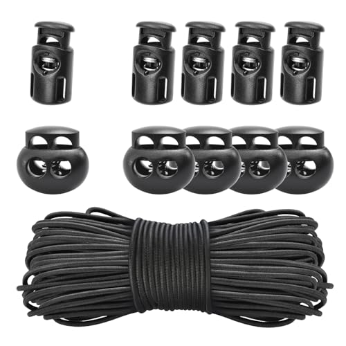 20PCS Plastic Spring Cord Lock for Drawstring,1/8 Inch 65ft Elastic Cord Small Paracord Spring Toggle Stopper Elastic Shoeslace Locks String Clips Sweatpants Gloves Bungee Swim Goggles Replacement - color: 02#: Cord Locks 20pcs + 20m Elastic
