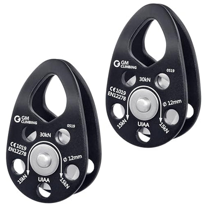 GM CLIMBING Swing Cheek Micro Pulley 30kN CE UIAA Certified - color: Bushing | Black-Pack of 2