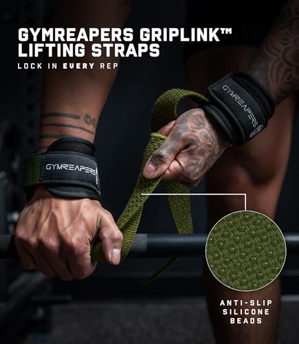 Gymreapers GripLink Lifting Straps – Heavy Duty D-Ring Weight Lifting Wrist Straps with Anti-Slip Silicone Grip Beads, Adjustable Support for Deadlifts, Powerlifting, Cable Machines & Gym Training - color: Green
