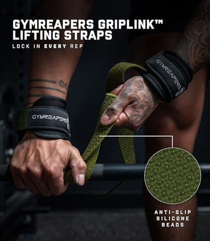 Gymreapers GripLink Lifting Straps – Heavy Duty D-Ring Weight Lifting Wrist Straps with Anti-Slip Silicone Grip Beads, Adjustable Support for Deadlifts, Powerlifting, Cable Machines & Gym Training - color: Green