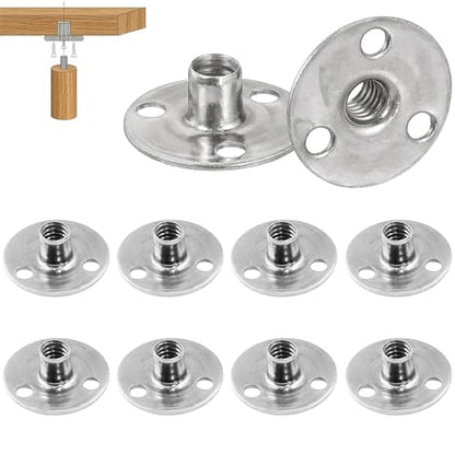 10 Pcs M10 x 27mm Round Base T Nuts for Wood – 10mm Height, Zinc Plated Carbon Steel Tee Nut with Brad Holes, Heavy Duty Screw-in T Nut for Furniture, Cabinet, Bed Legs - size: M10x10x27mm