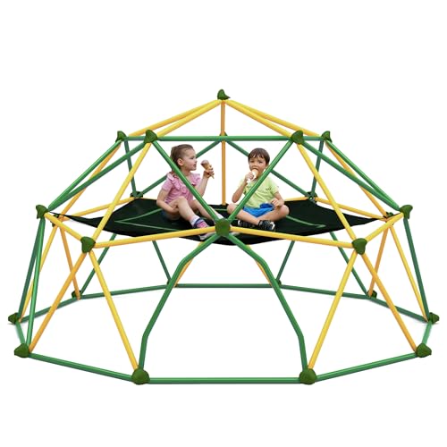 Merax 12FT Climbing Dome with Hammock, Outdoor Geometric Dome Climber | Playground Climber for Kids 3-10 Supporting 1000 lbs, Easy Assembly Play Center Jungle Gym - style: 12FT Yellow & Green