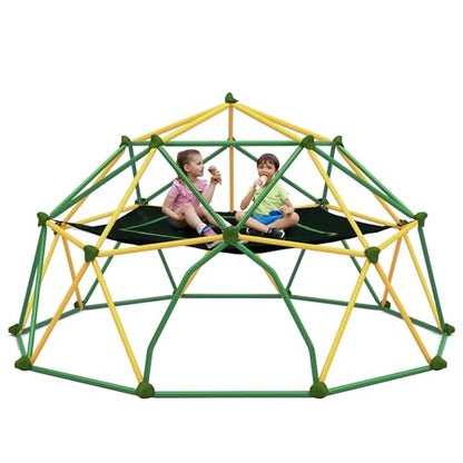 Merax 12FT Climbing Dome with Hammock, Outdoor Geometric Dome Climber | Playground Climber for Kids 3-10 Supporting 1000 lbs, Easy Assembly Play Center Jungle Gym - style: 12FT Yellow & Green