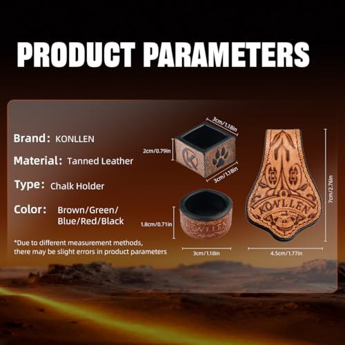 KONLLEN Leather Magnetic Chalk Holder, Pool Cue Accessory | Round or square engraved leather holder keeps billiard chalk secure and easy to reach during pool play. - color: VT Round Holder-Blue