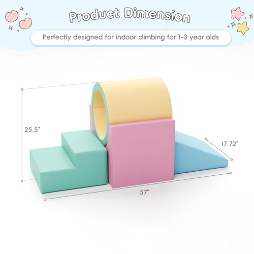 TOLEAD Tunnel/Ramps Foam Climber, Climb & Crawl Foam Activity Play Set for Toddlers and Kids, Safe Indoor Crawling Gym Equipment for,Infant,Baby Waterproof Easy to Clean (Pink) - color: Pink