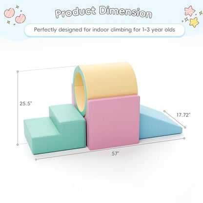 TOLEAD Tunnel/Ramps Foam Climber, Climb & Crawl Foam Activity Play Set for Toddlers and Kids, Safe Indoor Crawling Gym Equipment for,Infant,Baby Waterproof Easy to Clean (Pink) - color: Pink
