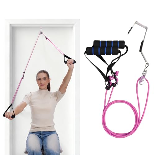 Shoulder Pulley for Physical Therapy, Rehab and Arm Exercise | Over-the-door pulley system for shoulder rehab, physical therapy, and arm exercise routines - color: Pink