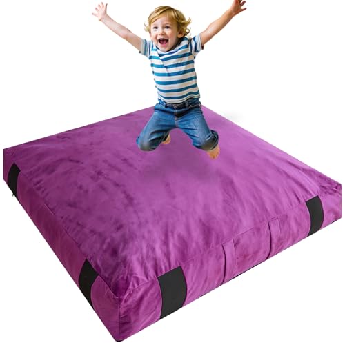 JOYWOO Crash Pad for Kids Sensory Room, 4 x 4 Ft / 5 x 5 Ft Anti-Slip Sensory Crash Mat, Shredded Foam Sensory Crash Pad for Kids Gift, Soft Washable Cover, Gift for Children and Family Fun - color: Purple, size: 5x5 Feet