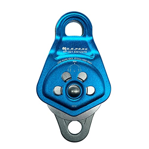 30kN Upgraded Rescue Double Pulley Sheave with Swing Plate,CE High Strength Pulley for Backyard Zipline, Climbing, Rock Rescue Lifting, Hauling, Fit Rope up to 13 mm/Holds Up to 6750lbs,Blue - color: Blue