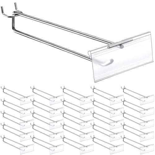Thyle 100 Pcs Metal Scan Hook with Label Holder for 1/8 to 1/4 Pegboard, Peg Board Hooks with Price Tag, Pegboard Wall Accessories, Metal Hooks for Home Garage Retail Display Supplies (11 Inch) - size: 11 Inch