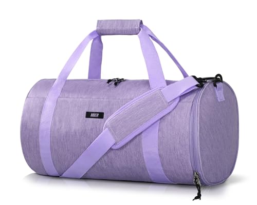 MIER Small Gym Duffle Bag with Shoe Compartment & Wet Pocket, 24L, Purple | Round Duffel Bags for Travel, Carry-on, Fitness, Workout; Lightweight & Durable; Padded Shoulder Strap; Smooth Zipper - color: purple, size: 24L
