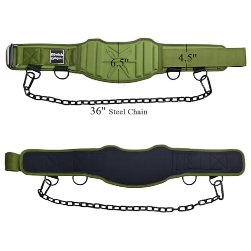 2-in-1 Weightlifting Belt with 36 IN Steel Chain & Self Locking, Dip Belt for Pull Up, Squat, Deadlifts & Added Weight Training - color: Military Green, size: M(28"-32")