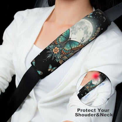Soft Padded Car Seat Straps Shoulder Pads for Elderly Support, All Vehicles, 1 Pair Moth Gothic Butterfly Moon Shoulder Protector Anti-Slip Pad - color: Pattern 1176