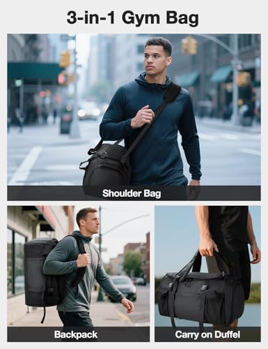 Gym Bag for Men Convertible Large-Capacity Gym Backpack, Water-Resistant Travel Duffel with Shoe Compartment, Quick Access Pockets & Adjustable Straps