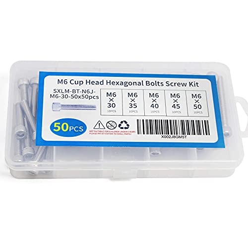 M6 x 30/35/ 40/45/ 50mm Socket Head Screws M6 Bolts 304 Stainless Steel Machine Metric Hex Socket Screw, 50PCS - size: M6 x 30/35/40/45/50mm