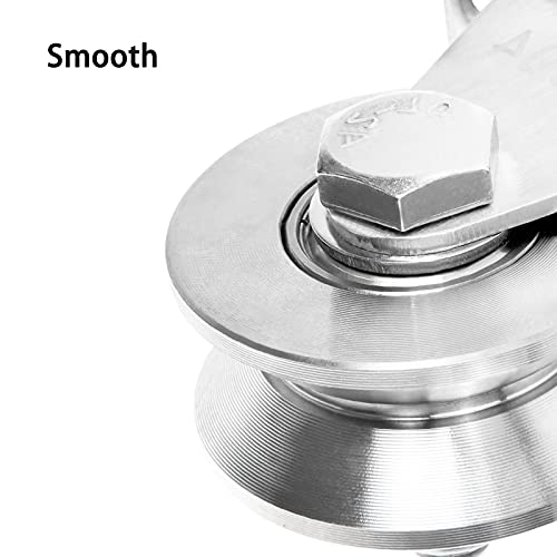 CertBuy 2 Pack 2 Inch V Groove Wheel Pulley, 304 Stainless Steel Silent Pulley Block, Heavy Duty Caster Wheels Sliding Gate Rollers Pressure Bearing Pulley, Loading 880lb for Handling and Moving