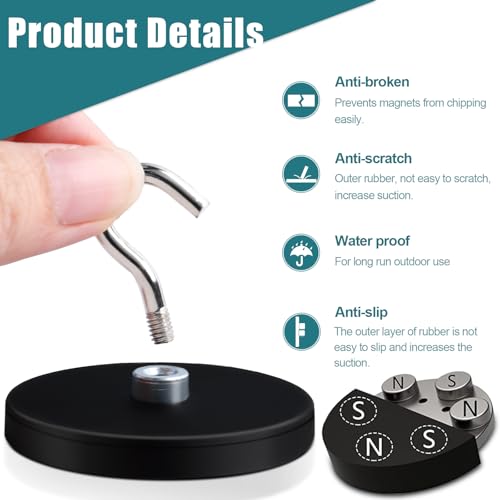 5 Pcs Rubber Coated Magnets, 30LBS Bolt on Magnets with M6 Threaded Strong Neodymium Magnet with Hooks, Flat Rubber Coated Magnetic Hooks - size: 1.6x0.23in/Hook-5pack