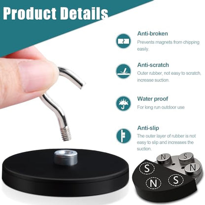 5 Pcs Rubber Coated Magnets, 30LBS Bolt on Magnets with M6 Threaded Strong Neodymium Magnet with Hooks, Flat Rubber Coated Magnetic Hooks - size: 1.6x0.23in/Hook-5pack