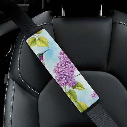 Soft Padded Car Seat Belt Pad for Elderly Support, Stroller Pushchair High Chair, 2 Pack Hummingbird Flower Floral Shoulder Harness Cover Anti-Slip Pad - color: Pattern 851