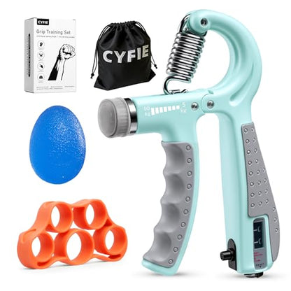CYFIE Grip Strength Trainer Kit, Adjustable 10-132 lb, Hand Exerciser | Forearm Strengthener, Finger Stretcher, Stress Ball and Bag for Grip Recovery, Wrist Training, Rehab, Climbers and Musicians - color: Green