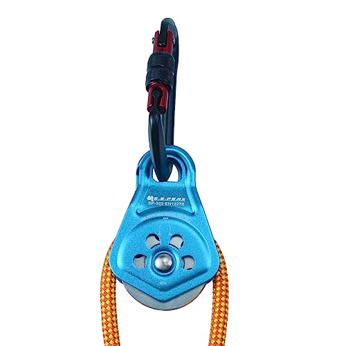 30kN Upgraded Rescue Single Pulley Sheave with Swing Plate,CE High Strength Pulley for Backyard Zipline, Climbing, Rock Rescue Lifting, Hauling, Fit Rope up to 13 mm/Holds Up to 6750lbs,Blue - color: Blue
