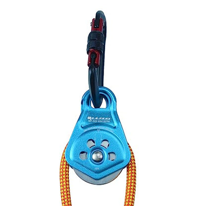30kN Upgraded Rescue Single Pulley Sheave with Swing Plate,CE High Strength Pulley for Backyard Zipline, Climbing, Rock Rescue Lifting, Hauling, Fit Rope up to 13 mm/Holds Up to 6750lbs,Blue - color: Blue
