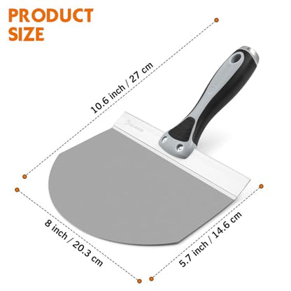 ROLLINGDOG 8 Inch Drywall Bucket Scoop Stainless Steel | Scraper Mud Scoop for Plaster, Morter, Putty, Curved scoop, Rubber grip handle, Angled handle - color: 8 Inch